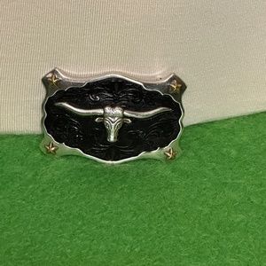 🎁EUC- JUSTIN MEN'S LONGHORN BUCKLE LEATHER belt buckle